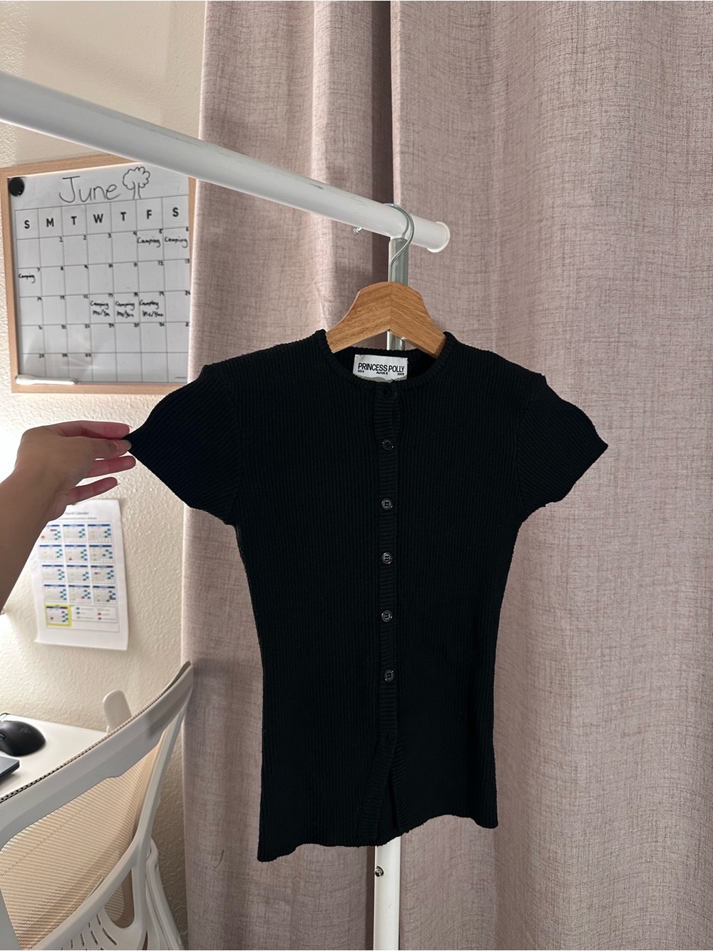 Princess Polly Black Ribbed Button-Up Tee